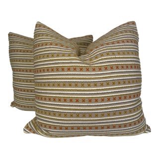 Christopher Farr Cloth "Criss Cross Woven" in Natural 22" Pillows-a Pair For Sale