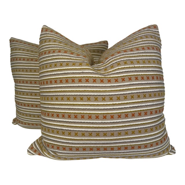 Christopher Farr Cloth "Criss Cross Woven" in Natural 22" Pillows-a Pair For Sale