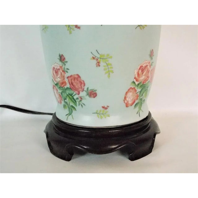 1950s Asian Rose Porcelain Lamp For Sale In Milwaukee - Image 6 of 8