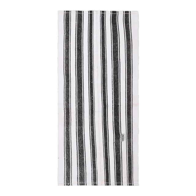 1970s Vintage Handmade Wool Cotton Turkish White Runner Rug For Sale
