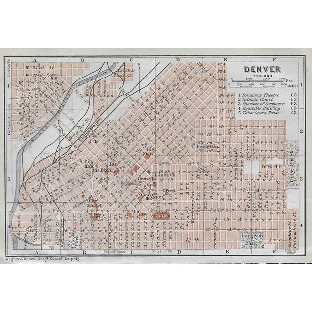 Traditional 1909 Antique Map of Denver Colorado For Sale - Image 3 of 3