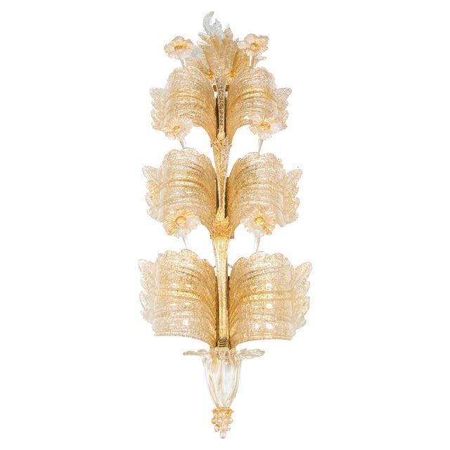 Grand Hotel Wall Sconce in Golden Murano Glass & Brass from Barovier & Toso, 1960s For Sale - Image 13 of 13