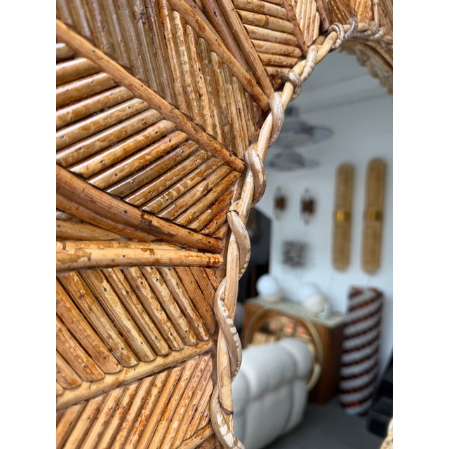 Vivai del Sud Rattan Sunflower Mirror by Vivai Del Sud. Italy, 1970s For Sale - Image 4 of 11