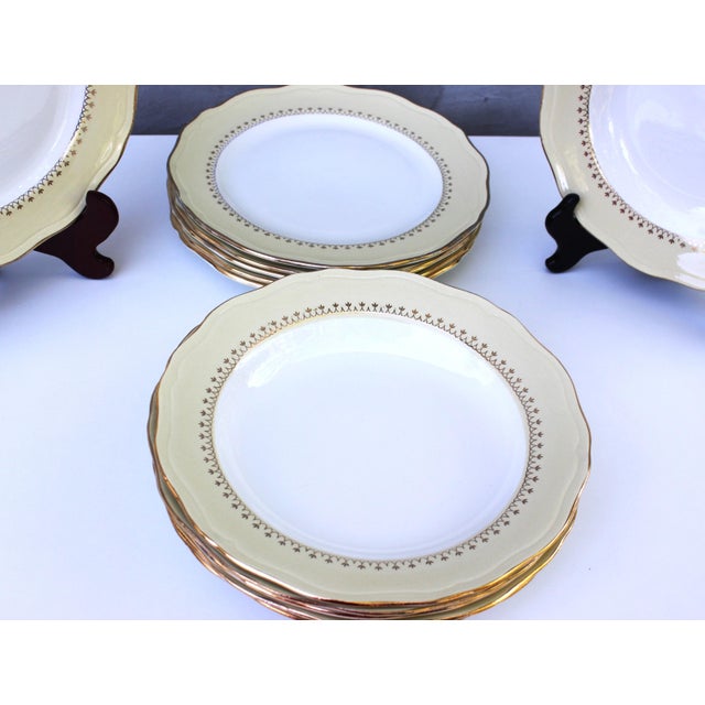 French Porcelain Gold Detailing Lamandinoise Dinner Service, 1970s, Set of 12 For Sale - Image 6 of 13
