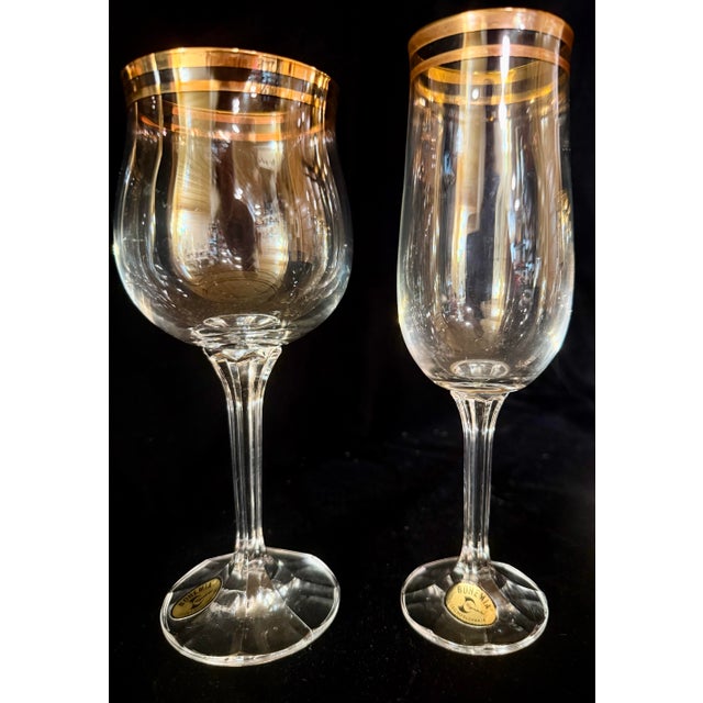 Mid 20th Century Bohemian Geneva Set of Crystal Gold Trimmed Barware - 21 pcs For Sale - Image 10 of 12