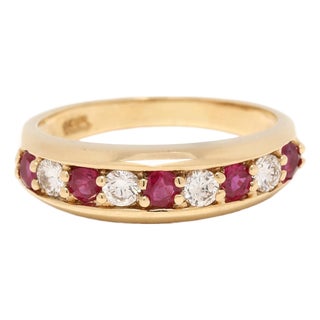 0.69 CTW Ruby & Diamond Band Ring, 18k Yellow Gold, Ring Size 5.5, Stackable For Sale