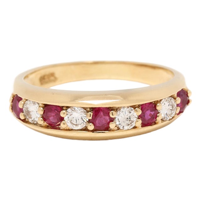 0.69 CTW Ruby & Diamond Band Ring, 18k Yellow Gold, Ring Size 5.5, Stackable For Sale