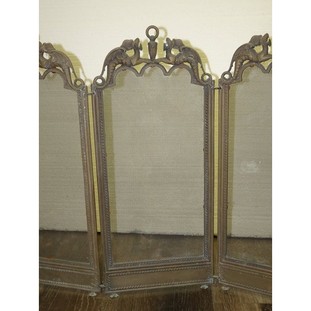 Vintage Four Panel Short 20" High Fireplace Screen Guard W Dragon Motifs For Sale In Los Angeles - Image 6 of 8