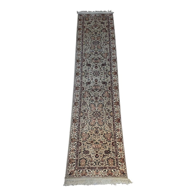 Vintage 1990s Ivory Floral Tabriz-Style Runner Rug – 2’3” X 10’ For Sale