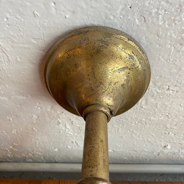 Antique Industrial Brass Wall Sconce With Acid-Etched Ribbed Glass Shade For Sale - Image 9 of 10