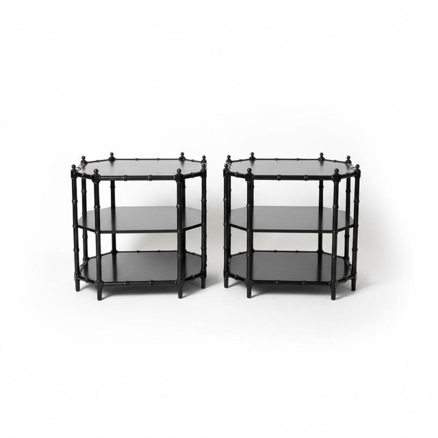 1970s 1970s Regency Style Faux Bamboo Black Lacquer Side Tables Att. Baker Furniture - Pair For Sale - Image 5 of 5