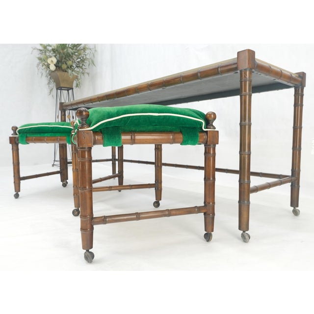 Mid Century c1970s Faux Bamboo Console Sofa Table & Pair Nesting Benches MINT! For Sale - Image 6 of 18