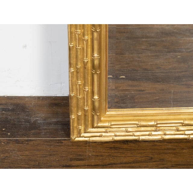 Mid 20th Century Midcentury French Giltwood Mirror with Carved Bamboo Motifs and Beveled Plate For Sale - Image 5 of 9