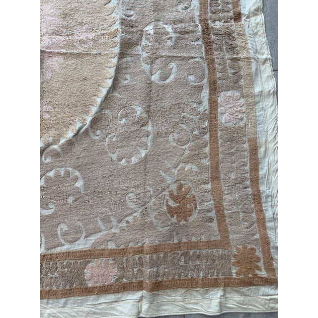 Mid-Century Modern Handmade Uzbek Suzani Tablecloth 4'9'' X 5'3'' For Sale - Image 3 of 7