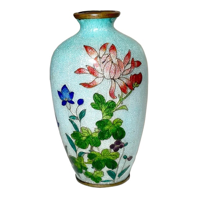 Antique 19th Century Japanese Meiji Miniature Foil Enamel Signed Bronze Vase Urn For Sale