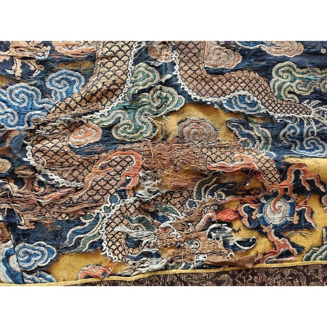 Textile 1800s Antique Ruyi Clouds Allover Chinese Square Textile Blue Rug For Sale - Image 7 of 9