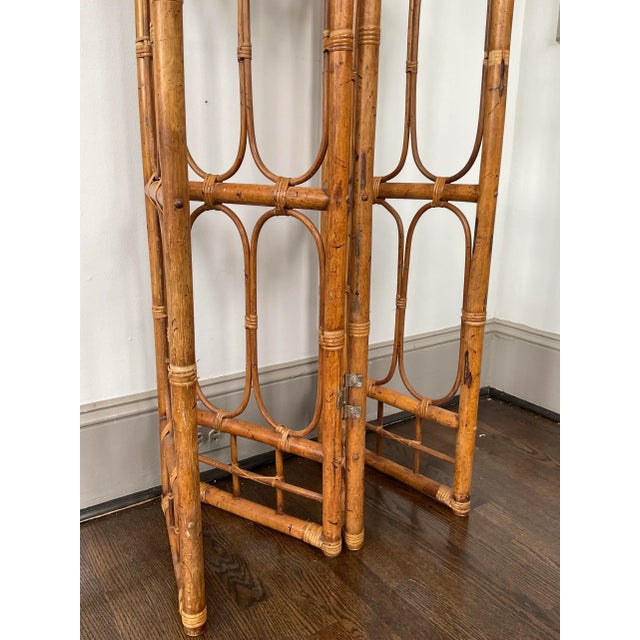 Wood Vintage 1970s Four-Panel Bamboo Screen For Sale - Image 7 of 12