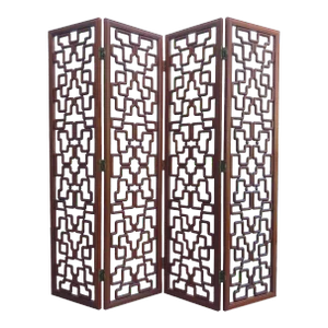 Chinese Mid-Century Huanghuali Rosewood Fretwork Four Panel Screen