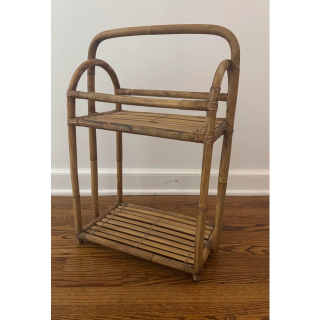 Petite Vintage Mid to Late Twentieth Century Bamboo/Rattan Two Tiered Boho Shelf For Sale - Image 4 of 9