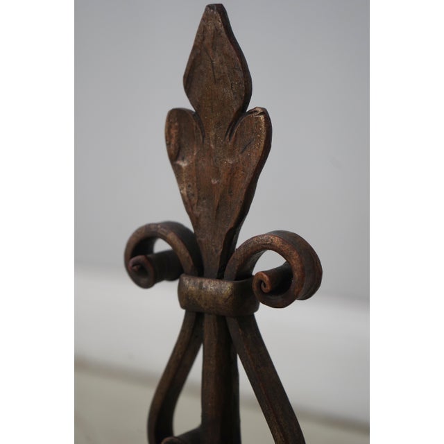 Pair Vintage Fleur -De- Lis Iron Work Fireplace Andirons For Sale - Image 10 of 10
