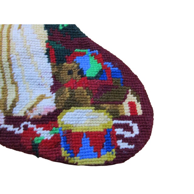 Vintage Needlepoint Christmas Stocking Victorian Children With Toys Red Back For Sale In Phoenix - Image 6 of 6