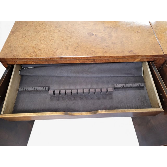 Mastercraft Postmodern Burl Wood & Brass Modular Credenza or Pair of Cabinets For Sale - Image 10 of 12
