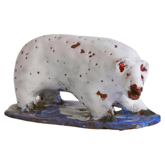 Blue Polar Bear Sculpture in Glazed Clay, 1920s For Sale - Image 8 of 8