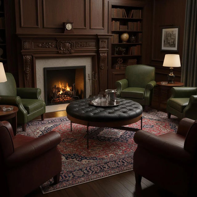 A harmonious blend of luxury and timeless design. Featuring a button tufted top crafted from premium onyx black top-grain...