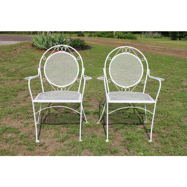 Wrought Iron Patio Set—Four Armchairs and a Table With a Glass Top For Sale - Image 9 of 18