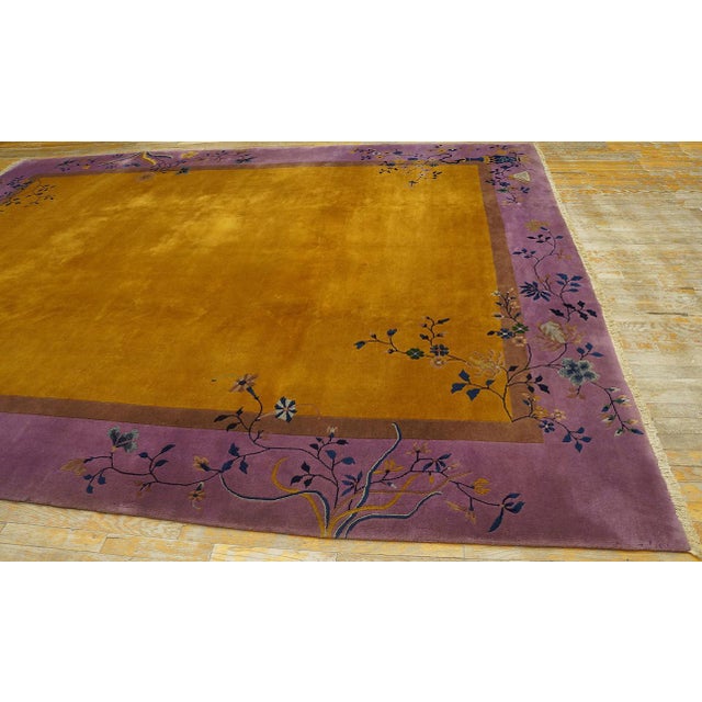 1920s Extraordinary Gold Ground Color Wiht Violet Border Antique Chinese Art Deco Rug by Nichols Workshop For Sale - Image 5 of 8