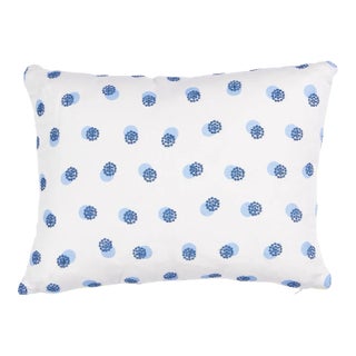 Schumacher Taylor Embroidery 18" Lumbar Pillow in Sky on Navy For Sale
