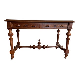 1860s Walnut and Burled Walnut Victorian Library Table For Sale