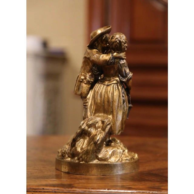 Mid 19th Century Mid-19th Century French Patinated Bronze Sculpture Composition "The Kiss" For Sale - Image 5 of 8
