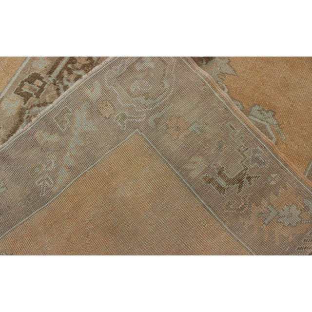 Sand Vintage Turkish Oushak Gallery Rug in Soft Camel, Taupe, and Muted Blue Tones For Sale - Image 8 of 9