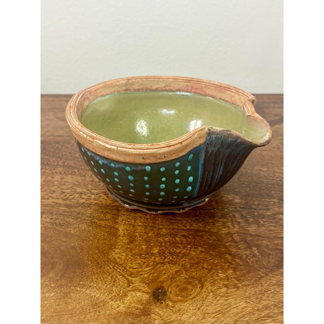 Ceramic Vintage Studio Pottery Pouring Bowl in Cobalt Blue and Turquoise Glaze For Sale - Image 7 of 10
