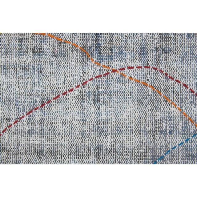 Vintage Turkish Hand-Knotted Wool Cotton Blue Runner For Sale - Image 9 of 11
