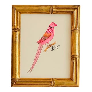 Original Hand-Painted Pink Parrot Painting For Sale