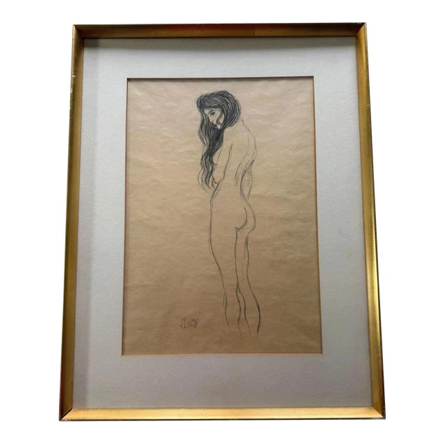 1910s Standing Female Nude, Pencil, Signed – Gustav Klimt For Sale