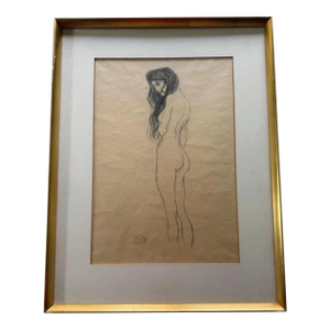 1910s Standing Female Nude, Pencil, Signed – Gustav Klimt