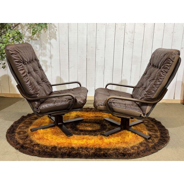 Norwegian Swivel Chairs in Leather and Beech, 1970s, Set of 2 For Sale - Image 14 of 15