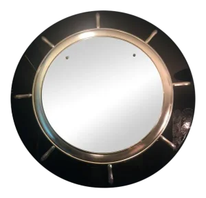 1930s Art Deco Black and Silver Ships Wheel Mirror