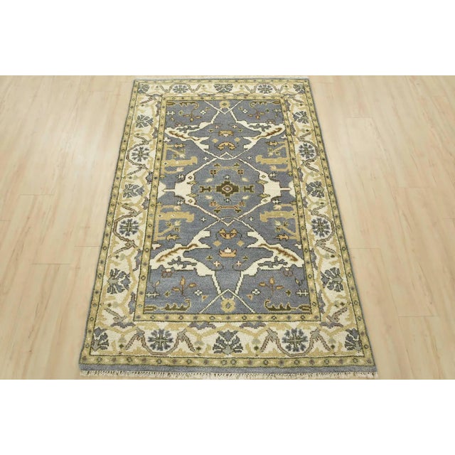 Tribal Oushak Rug 3’11” X 5’11” Gray Wool Tribal Hand-Knotted Oriental Carpet For Sale - Image 3 of 12