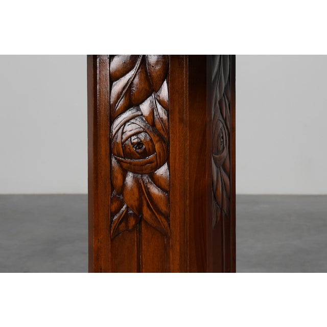 Large Art Deco Oak and Marble Pedestal, France, 1920s For Sale - Image 3 of 11