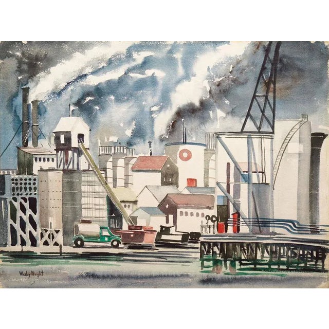 'Industrial Landscape' by Wesley Wright, Mid-Century American Modernist For Sale
