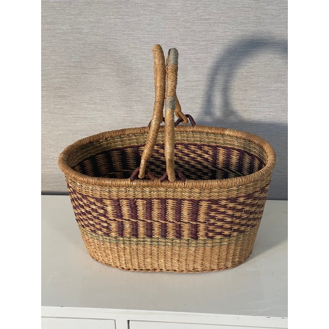 1940s Antique Handwoven French Market Basket For Sale - Image 5 of 6