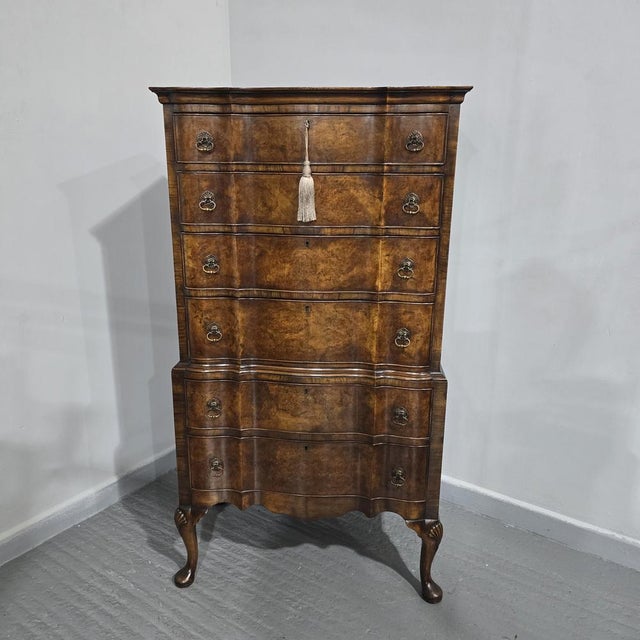 Queen Anne Burr Walnut Chest of Drawers on Stand, 1910 For Sale - Image 4 of 12