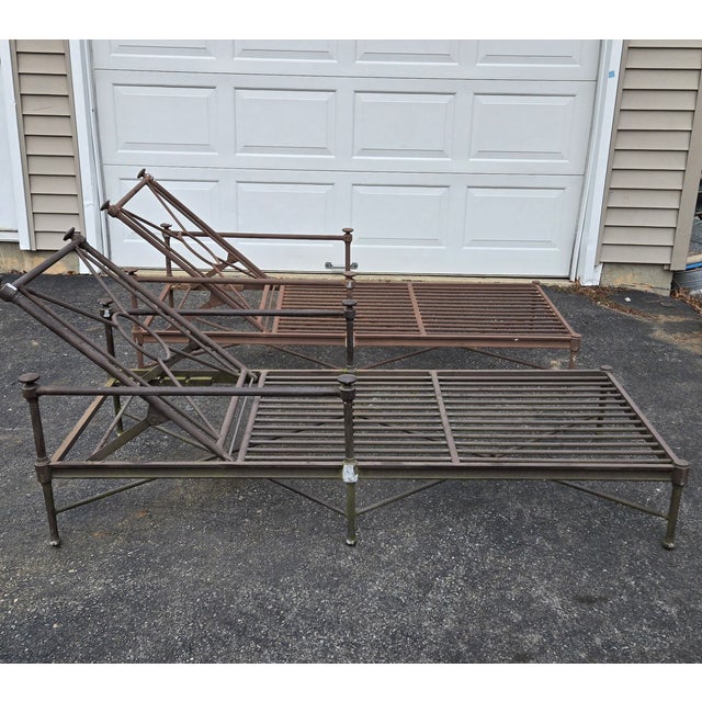 Vintage Wrought Iron Outdoor Patio Seating This Pair of adjustable iron chaise lounge chairs are the perfect addition to...
