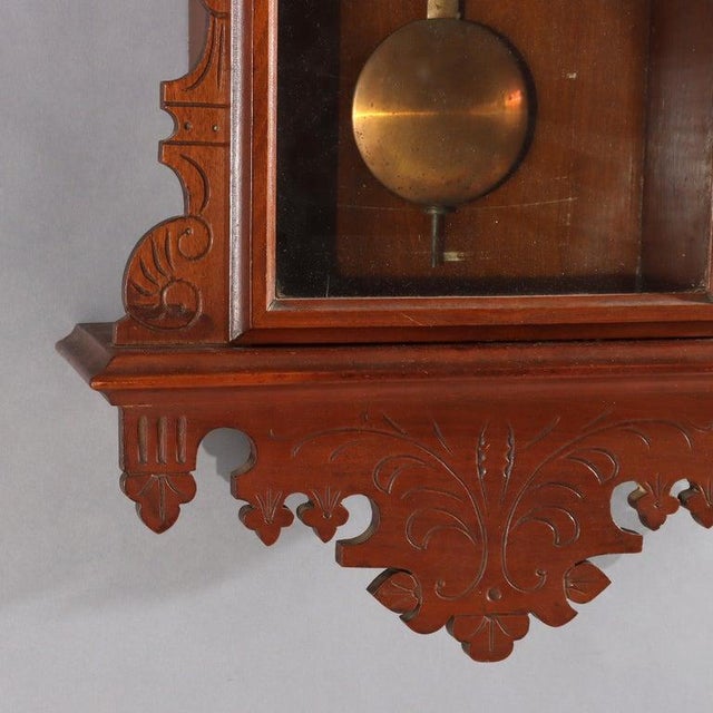 Wood Oversized Antique Chip Carved Walnut Calendar Clock C1890 For Sale - Image 7 of 16