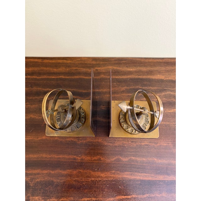 Metal 1980s Neoclassical Cast Brass Celestial Armillary Sundial Bookends, Pair For Sale - Image 7 of 9