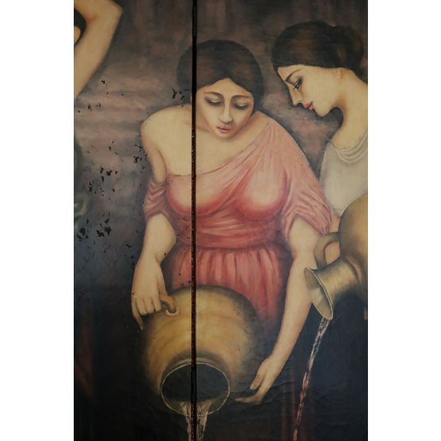 Classical Roman 1904 Monumental 4 Panel Floor to Ceiling Room Divider by John William Waterhouse "The Danaides" For Sale - Image 3 of 4
